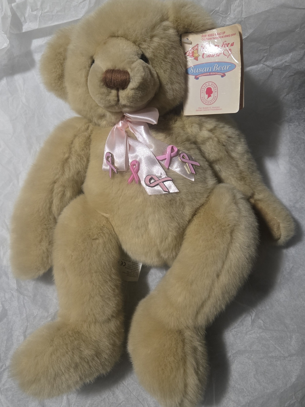 Dakin 2nd Edition Susan Bear Breast Cancer Research W/ Tag & 5 Pink Ribbon Pins